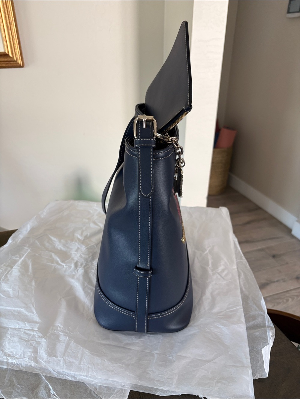 True Religion Faux Navy Leather Charm Shoulder Bag - Picture 6 of 13